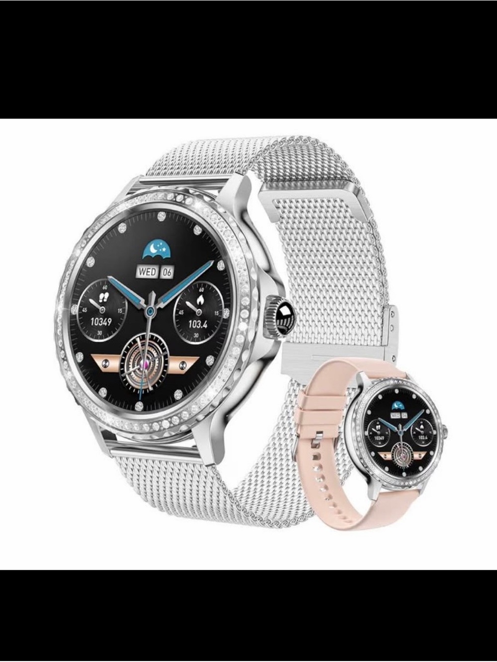 New! Silver Smartwatch with Mesh Band & Pink Strap + 5 additional bands
